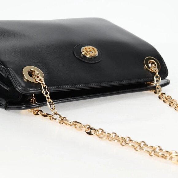 GUCCI Chain Marina Shoulder Bag Leather Black Gold 576422 Auth 133932V - Picture 7 of 16